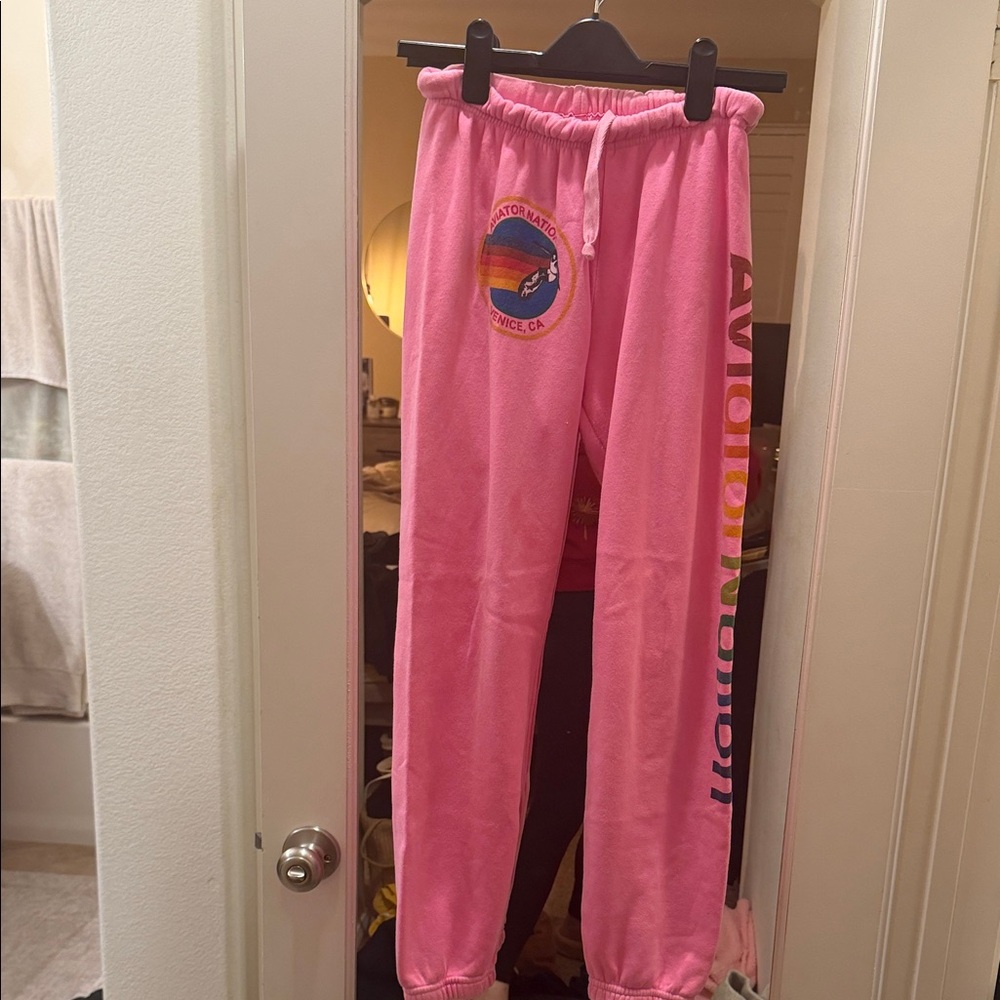Aviator Nation Pink Women’s Joggers with Rainbow Logo